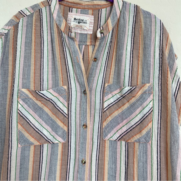 Anthropologie Holding Horses Multi Colored Striped Tunic Top Size Medium - Picture 2 of 5